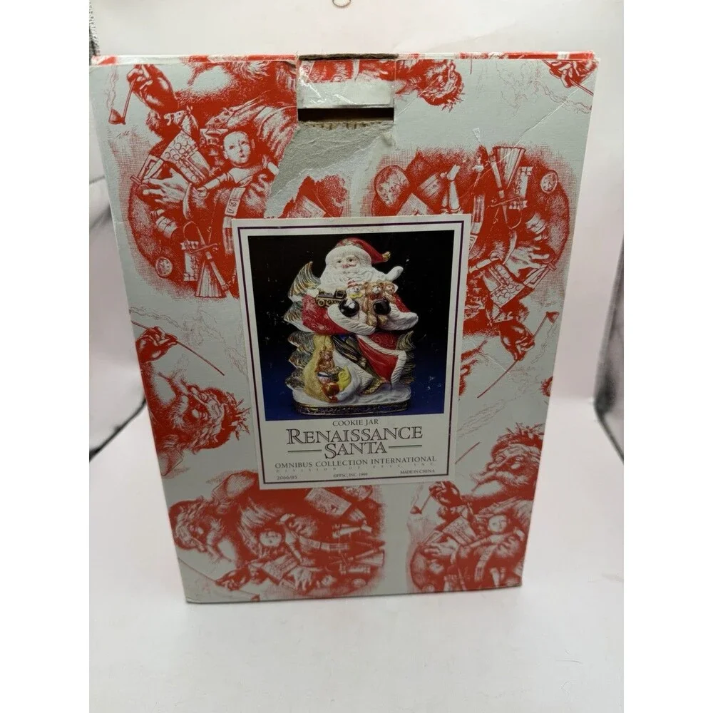 VTG  1994 Fitz Floyd Renaissance Santa Christmas Cookie Jar Hand Paint Omnibus